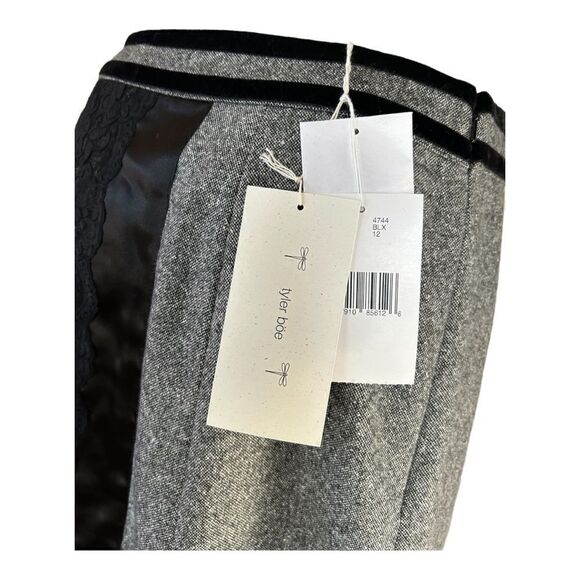 NEW Tyler Boe Wool Skirt Blazer Suit Grey Black Lace Silk Button Zip Women 12/10 - Picture 15 of 15